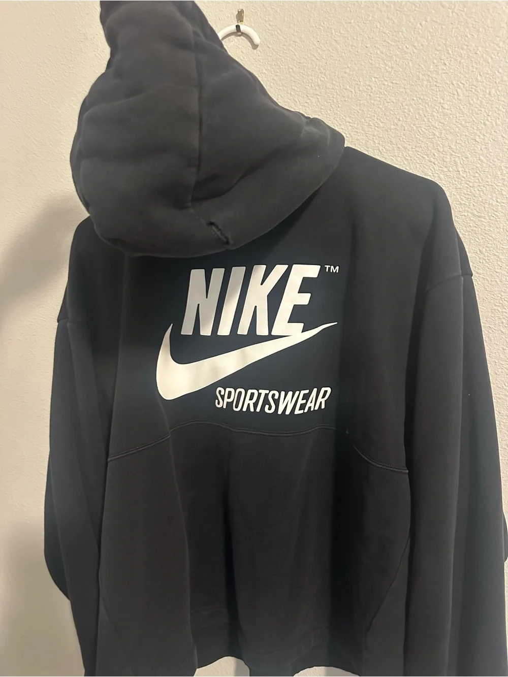 Nike Black Hoodie with White Zipper and Logo